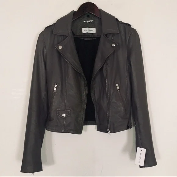 Sandova Leather Moto Jacket in Latte